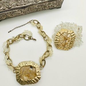 🔥 Vintage Brutalist Quartz Necklace Statement Demi Set